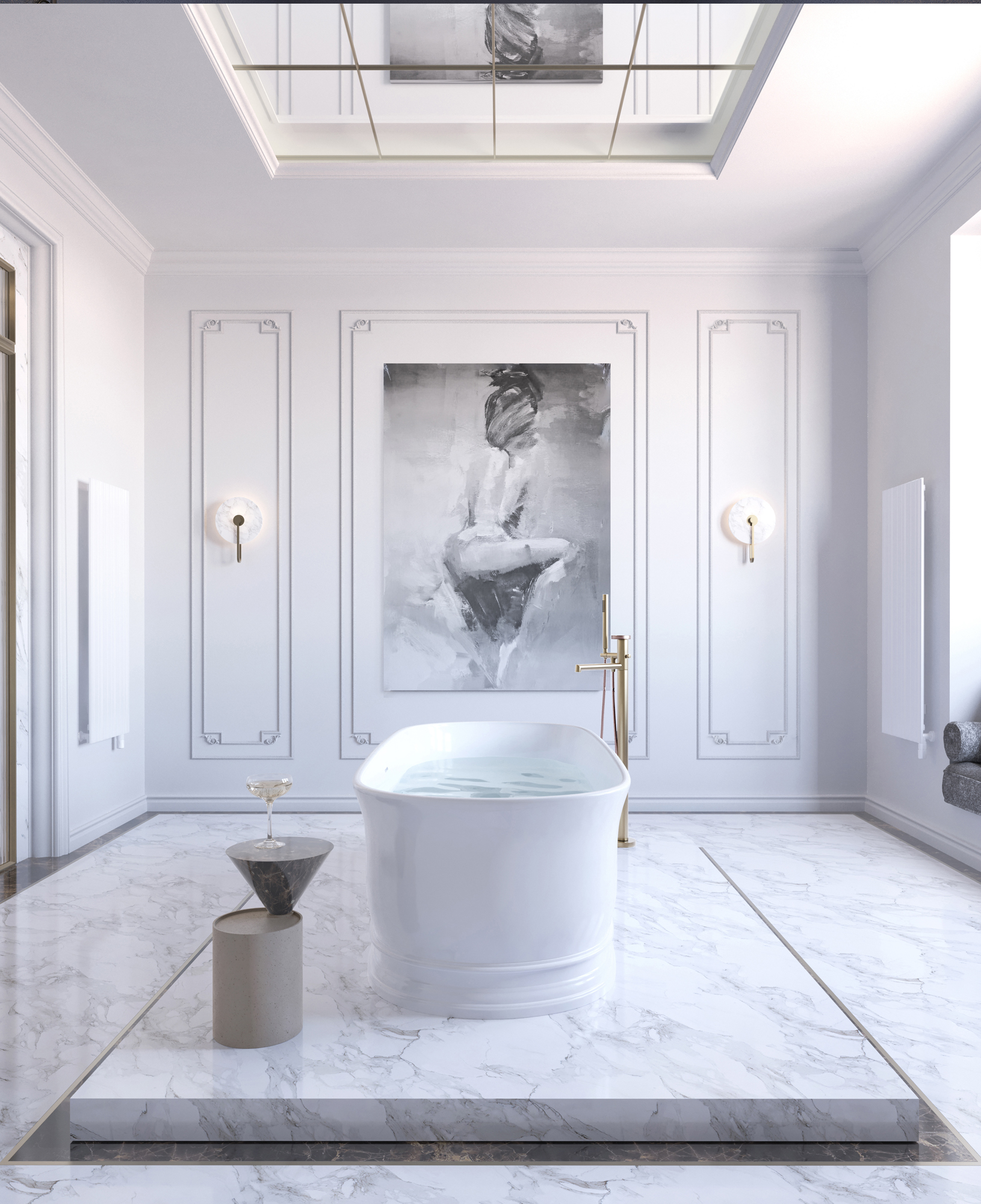 Luxury White Marble bathroom with freestanding bathtub