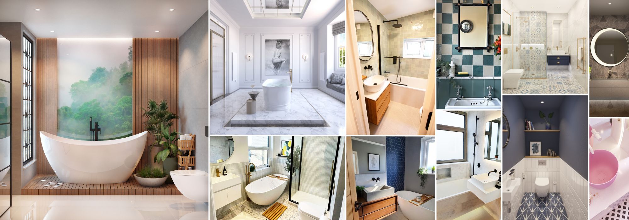 Collage of Modern, Luxury, Small Bathroom Ideas – Featuring Elegant Bathtubs, Classic Designs, and Contemporary Bathroom Inspirations